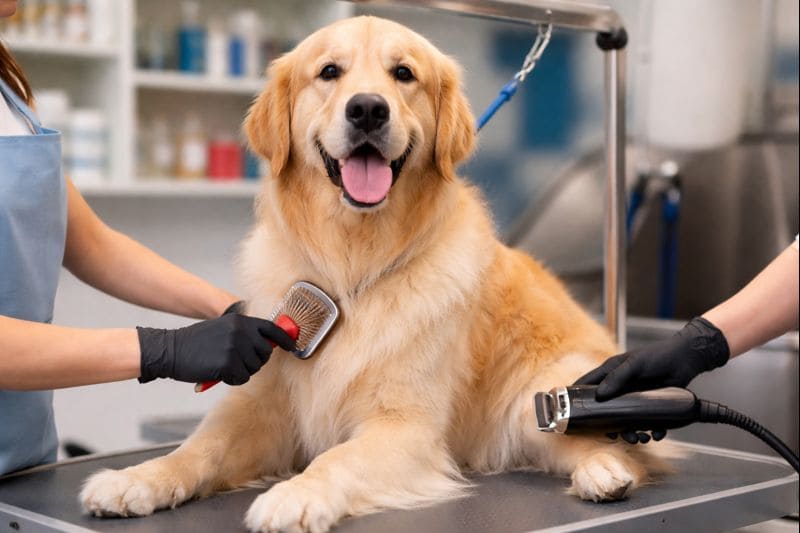 cachorro em rotina de banho e tosa