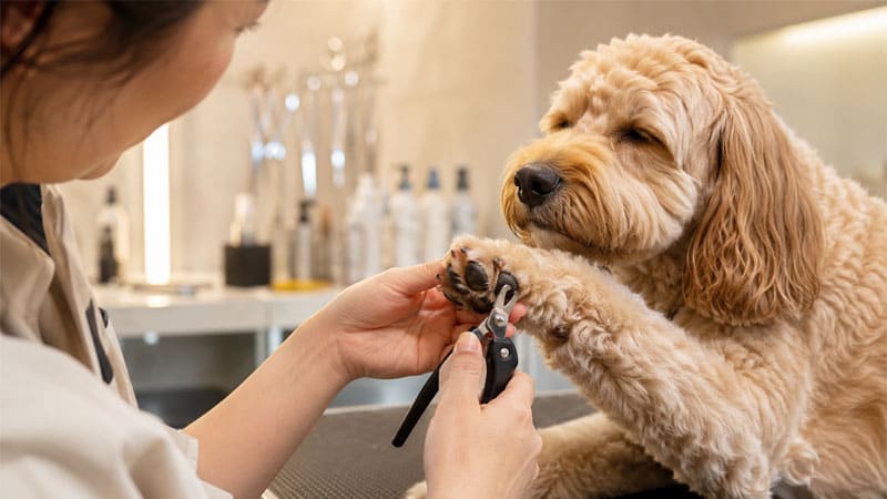 corte de unha em cães realizado por profissional em pet shop