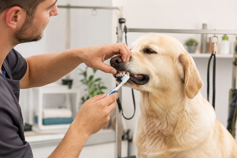 escovação de dentes em cães com cuidado profissional