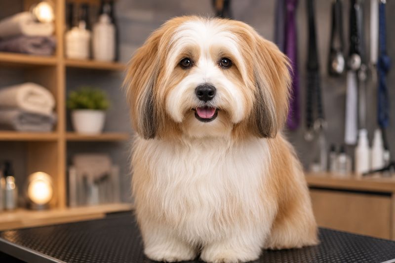 Cão com pelo limpo e brilhoso após banho e tosa profissional em pet shop em Guarulhos